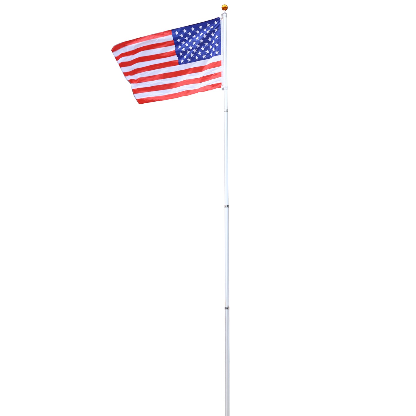 25FT Telescopic Flag Pole Kit, Sectional Flag Pole Kit, Extra Thick Heavy Duty Aluminum Flagpole, Outdoor Inground Flag Poles with Topper Balls for Yard, Residential or Commercial