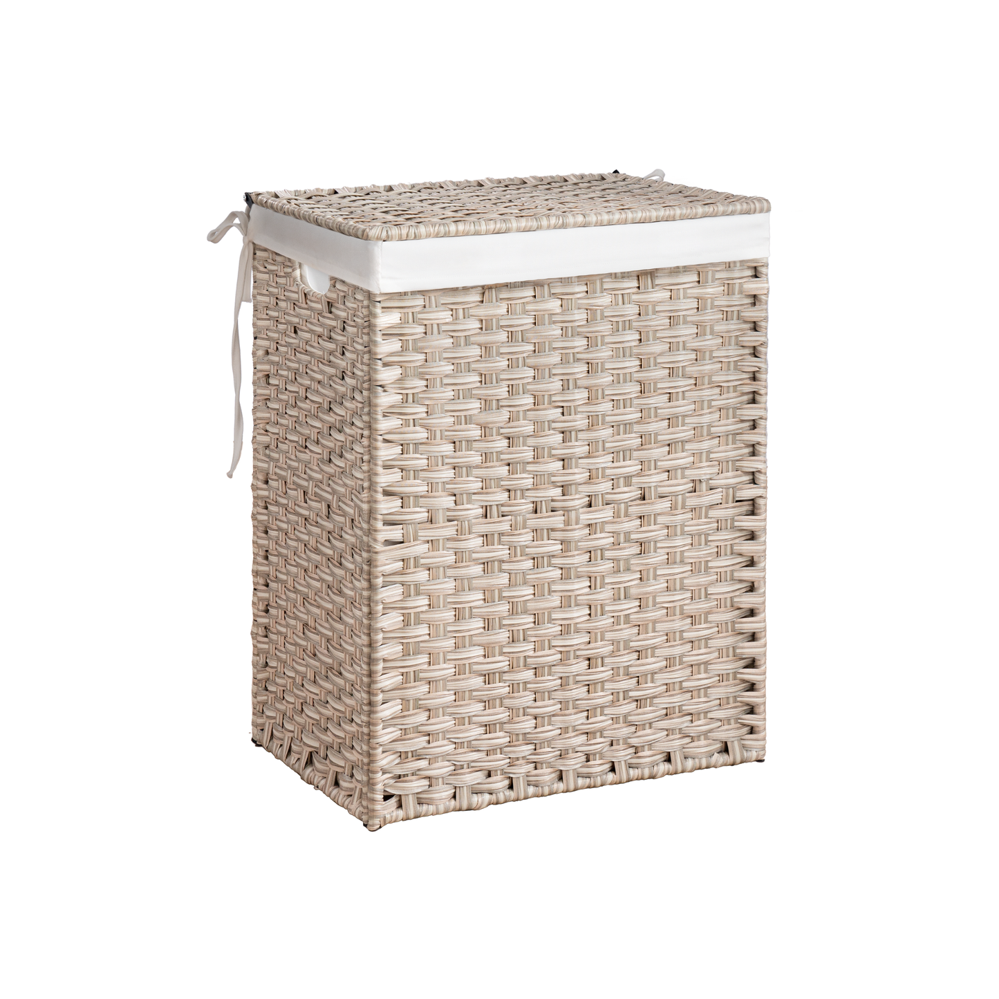 Laundry Hamper With Lid PE Rattan Powder Coating Frame Clothes Hampers with 01 Removable Bags, 100L, Gray Color