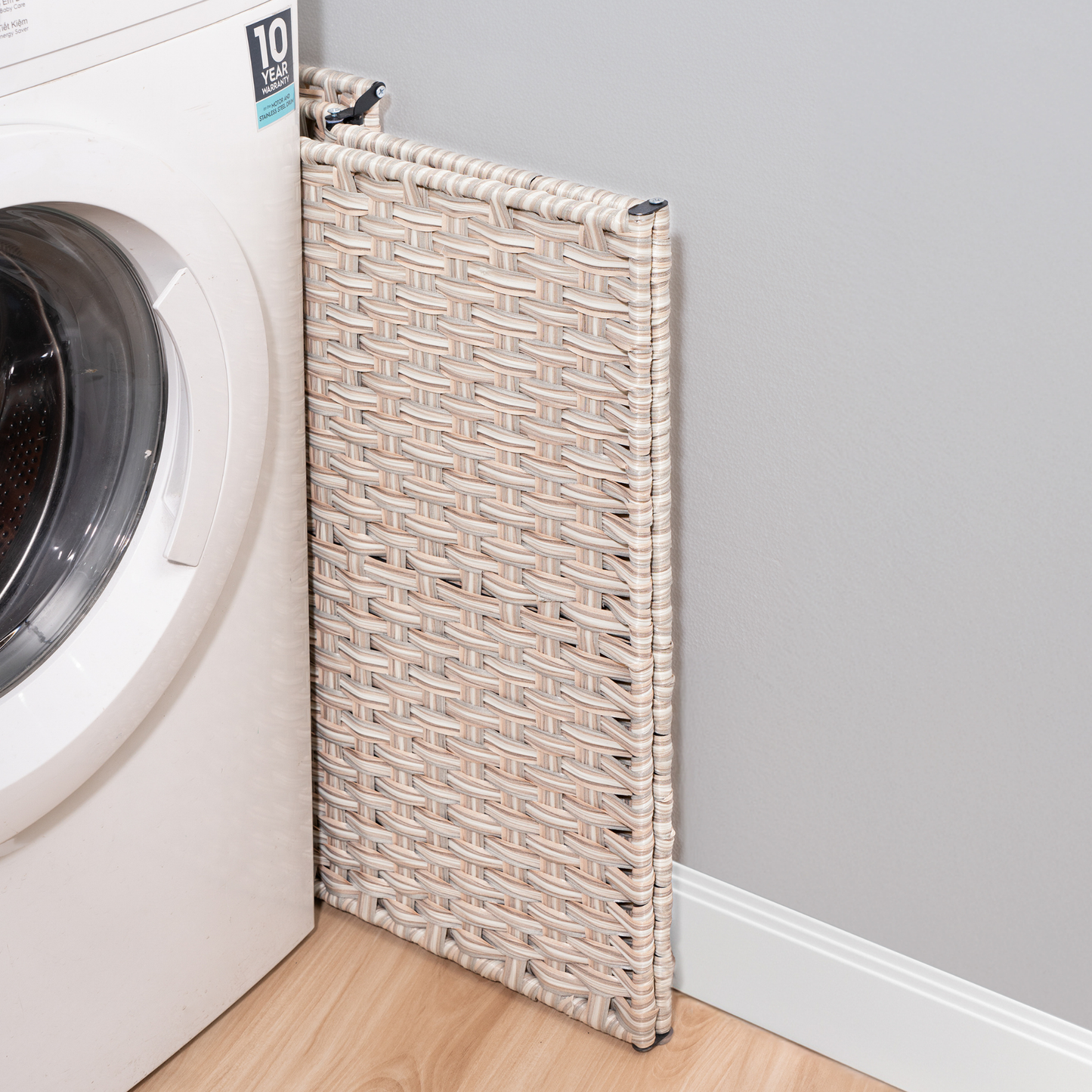 Laundry Hamper With Lid PE Rattan Powder Coating Frame Clothes Hampers with 01 Removable Bags, 100L, Gray Color