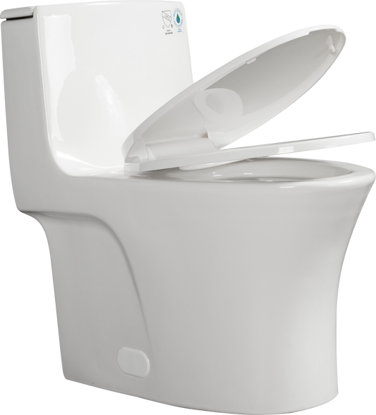 1.1/1.60 GPF Dual-Flush One Piece Toilet, Water-Saving Elongated Comfort Height Floor Mounted, Soft Closing Seat, 1000 Gram Map Flushing Score Toilet, Glossy White 23T02-GW