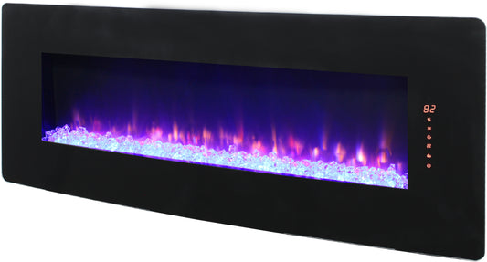 48 inch Curved Front Wall Mounted Electric Fireplace with remote and multi color flame & emberbed