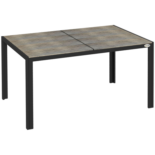 Outsunny Outdoor Dining Table for 6 People, Aluminum Rectangular Patio Table with Faux Wood Tabletop for Backyard, Lawn, Balcony, Poolside, 55" x 35.5", Gray