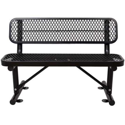 4 ft. Outdoor Steel Bench with Backrest BLACK