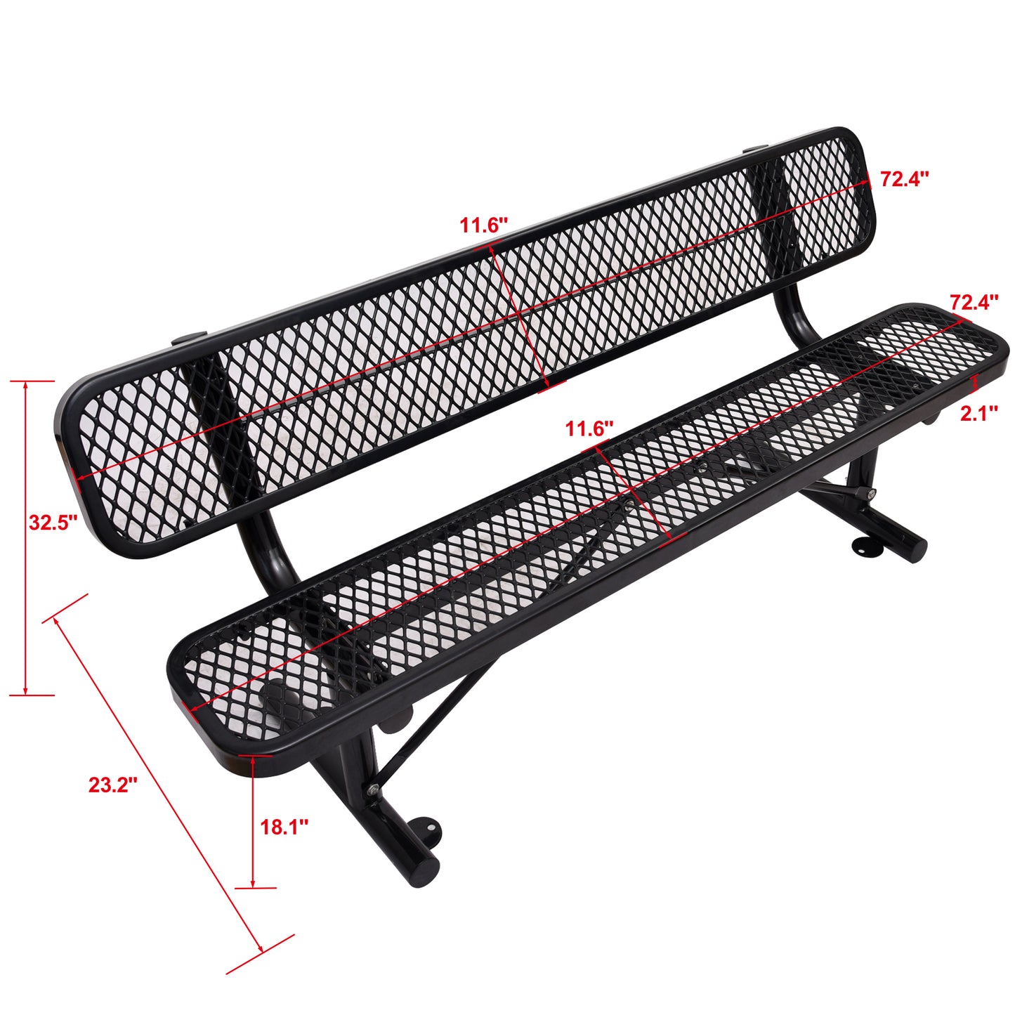 6 ft. Outdoor Steel Bench with Backrest BLACK