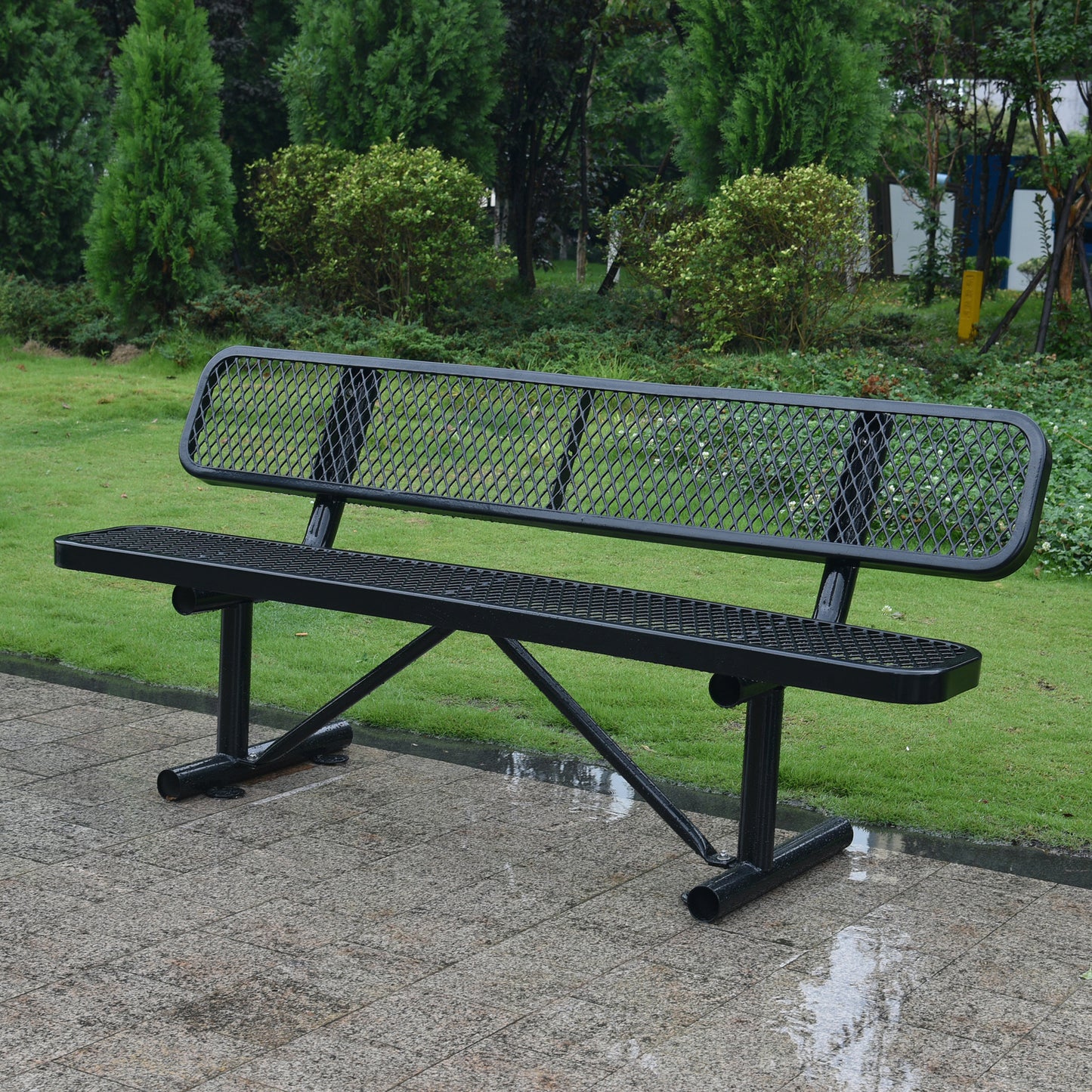 6 ft. Outdoor Steel Bench with Backrest BLACK