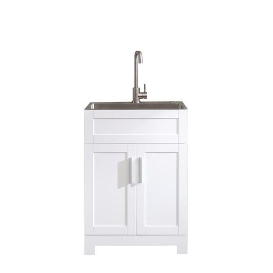 24in White Paint Free Laundry Tub Cabinet w/ Stainless Steel Combo(Update)