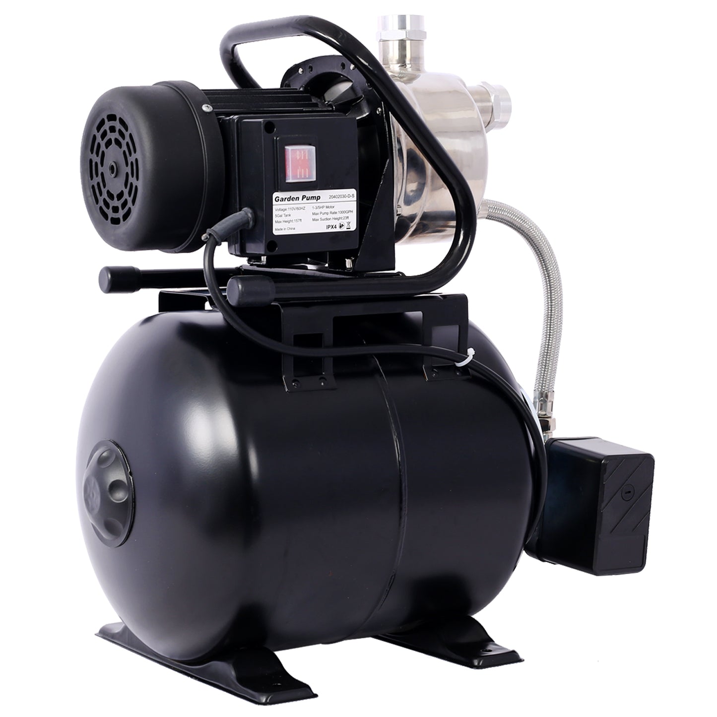 1.6HP Shallow Well Pump with Pressure Tank,garden water pump, Irrigation Pump,Automatic Water Booster Pump for Home Garden Lawn Farm, stainless steel head
