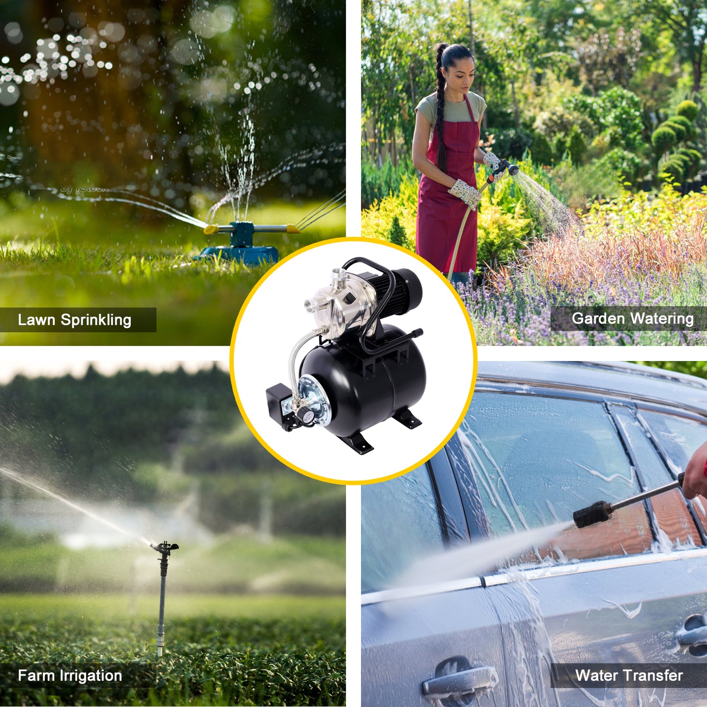 1.6HP Shallow Well Pump with Pressure Tank,garden water pump, Irrigation Pump,Automatic Water Booster Pump for Home Garden Lawn Farm, stainless steel head