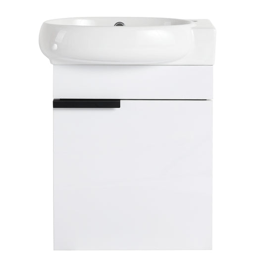 Soft Close Doors Bathroom Vanity With Sink,16 Inch For Small Bathroom