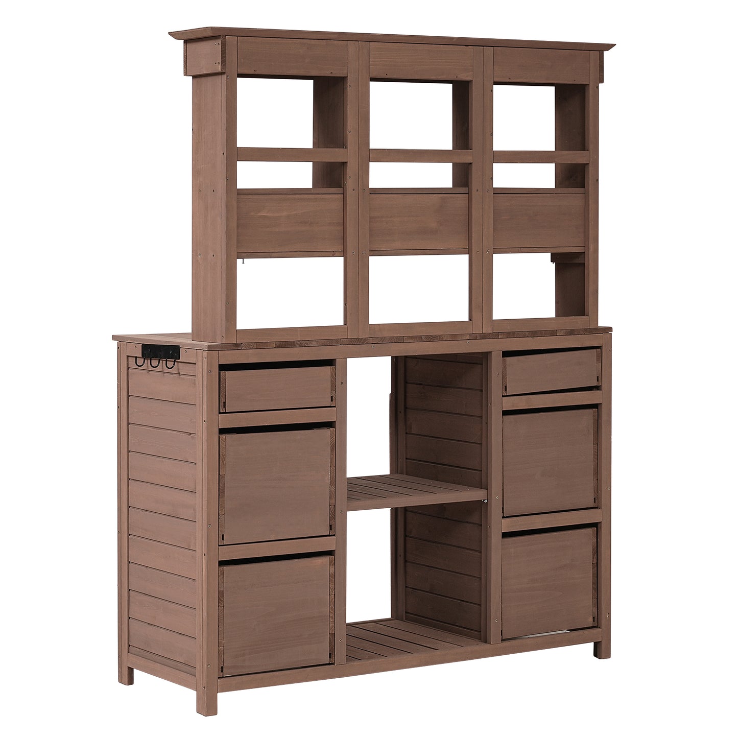 TOPMAX Garden Potting Bench Table, Rustic and Sleek Design with Multiple Drawers and Shelves for Storage, Brown