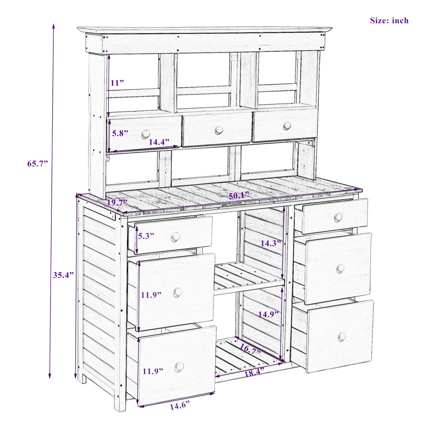TOPMAX Garden Potting Bench Table, Rustic and Sleek Design with Multiple Drawers and Shelves for Storage, Brown
