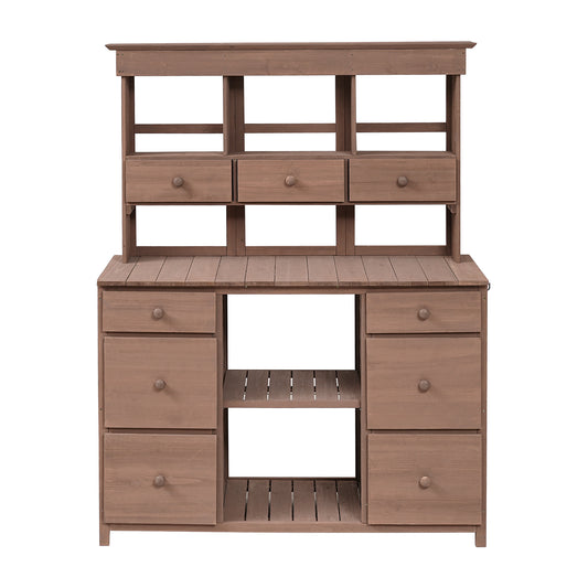 TOPMAX Garden Potting Bench Table, Rustic and Sleek Design with Multiple Drawers and Shelves for Storage, Brown