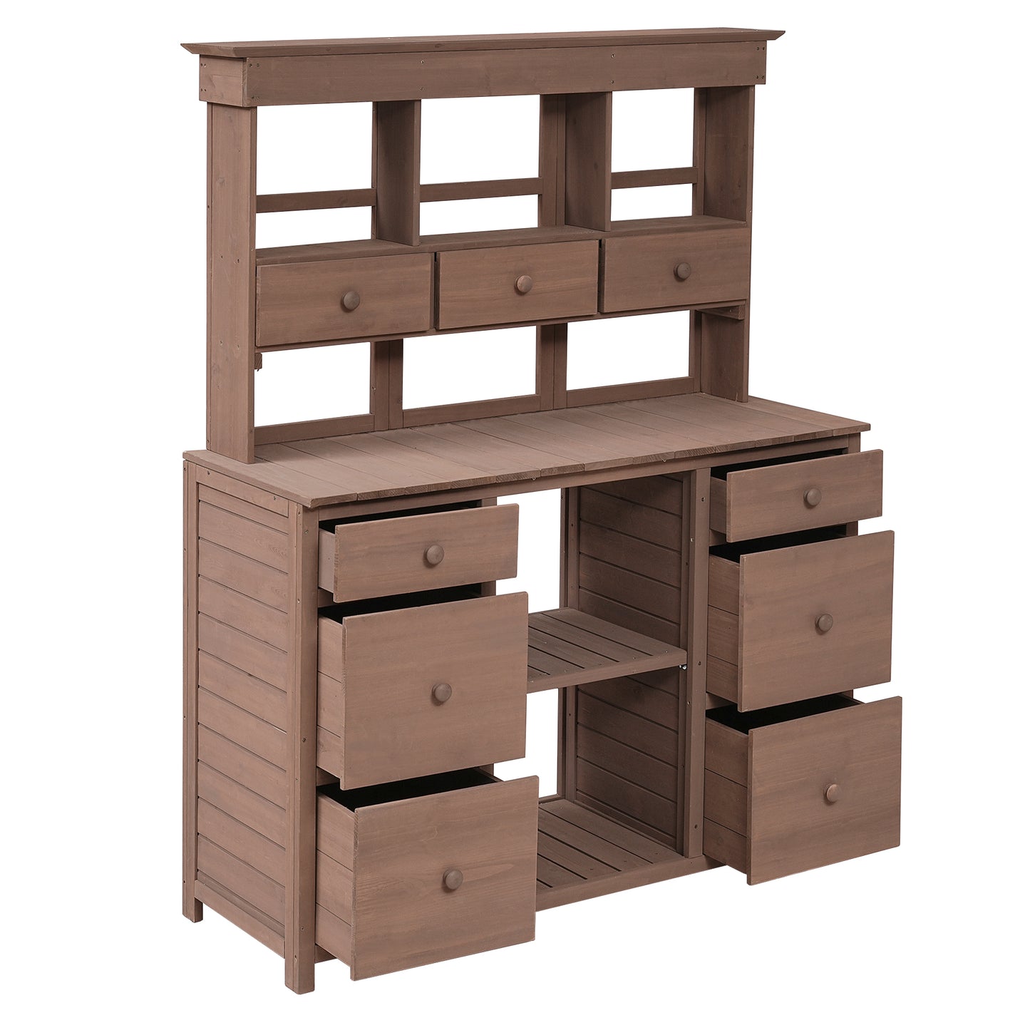 TOPMAX Garden Potting Bench Table, Rustic and Sleek Design with Multiple Drawers and Shelves for Storage, Brown