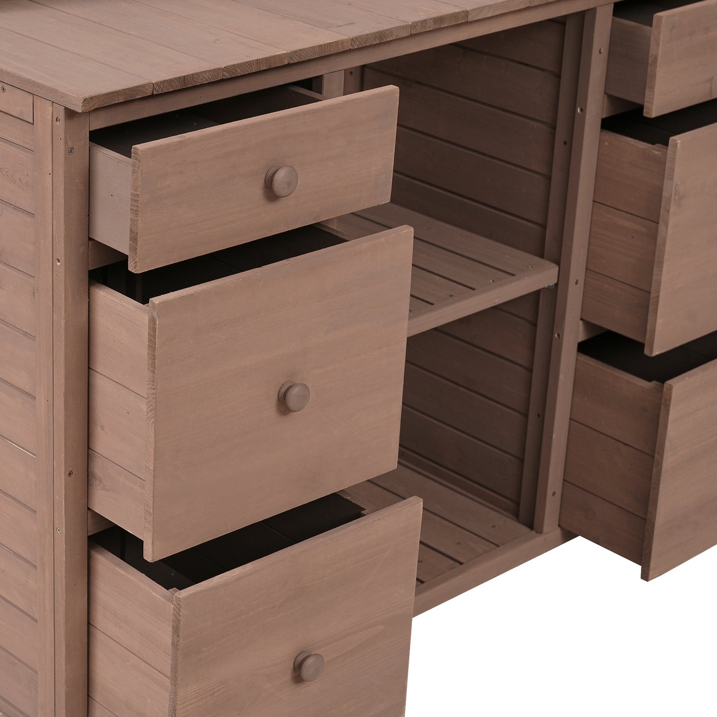 TOPMAX Garden Potting Bench Table, Rustic and Sleek Design with Multiple Drawers and Shelves for Storage, Brown