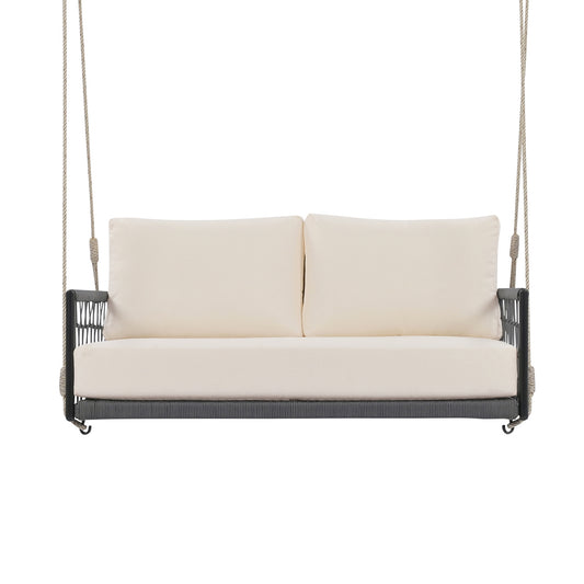 TREXM 1-Piece Woven Rope Outdoor Swing Sofa with Soft Cushions Seating 2 for Patio, Courtyard and Balcony (Beige)