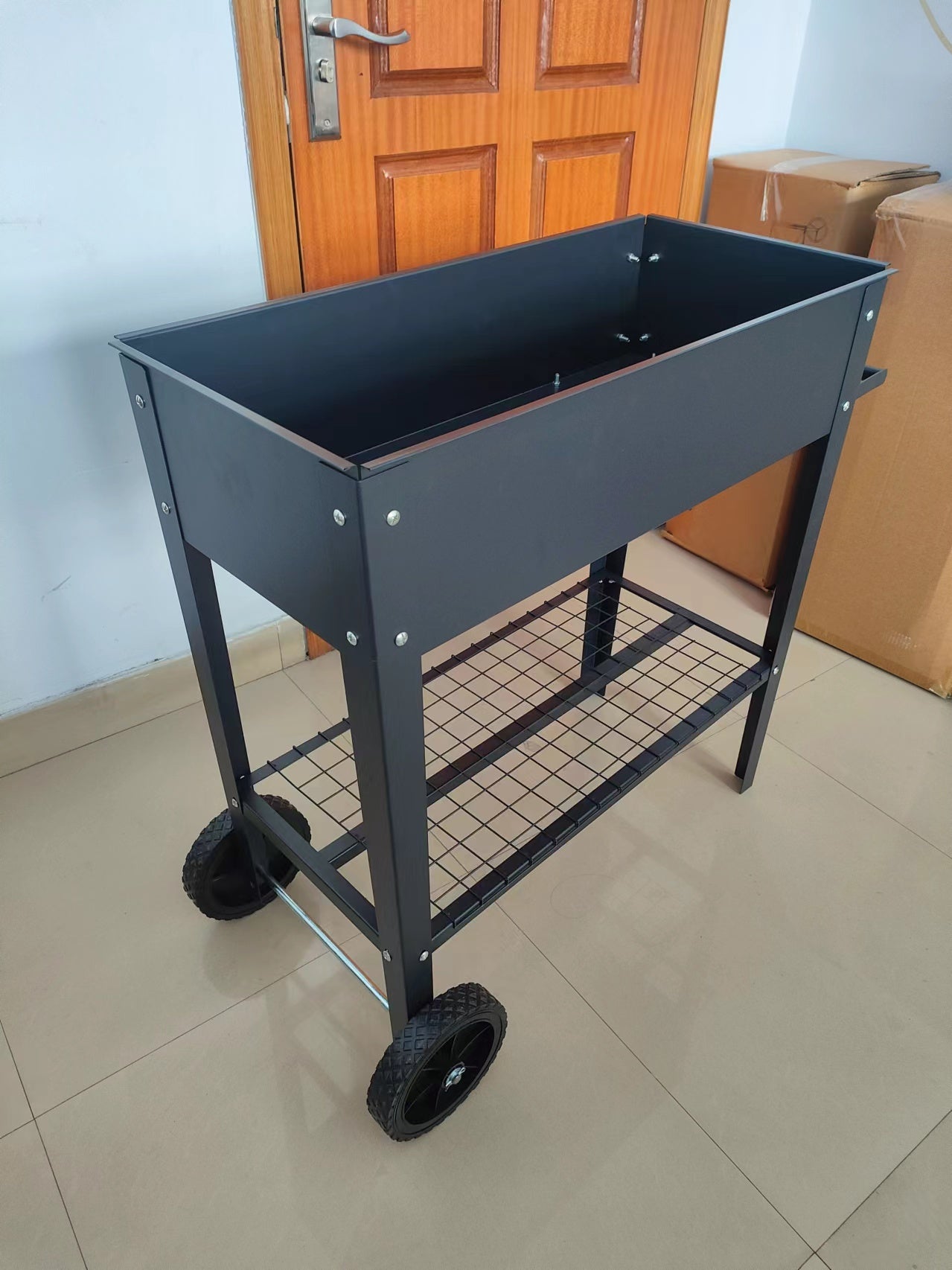 Mobile Metal Raised Garden Bed Cart with Legs, Elevated Tall Planter Box with Wheels for Outdoor Indoors House Patio Backyard Vegetables Tomato DIY Herb Grow (Dark gray)
