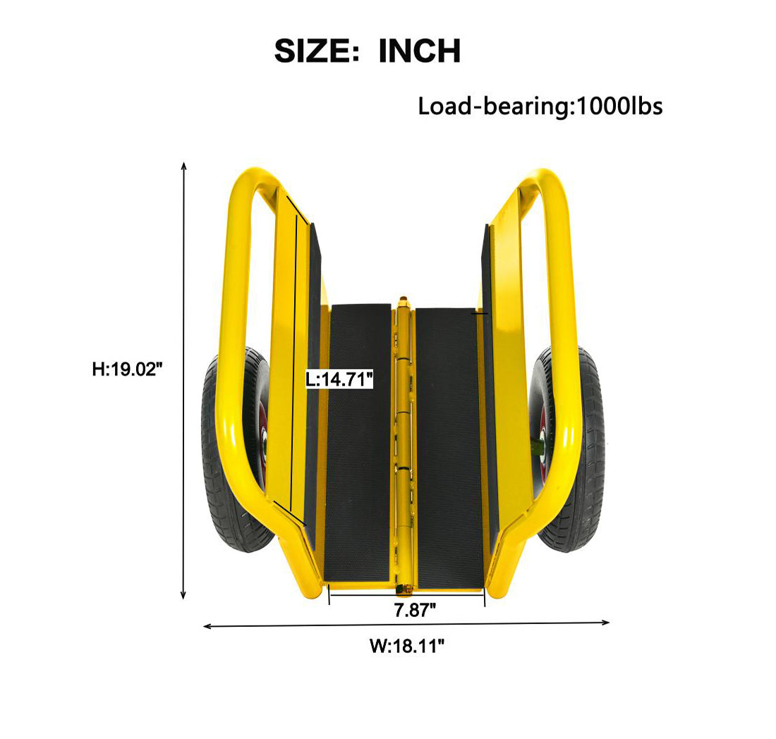 Heavy Duty Panel Dolly, Slab Dolly, Two Nice Handles, 10" Solid Rubber Tires, Super Weight 1000 LBS, All-Terrain Movement for Heavy Drywall Sheet & Door Material (Yellow)