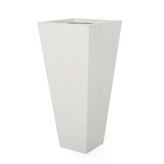 13" x 28.5" Outdoor Modern MGO Cast Stone Planter, White