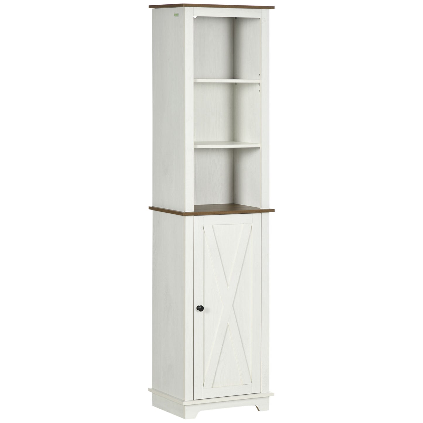 kleankin Slim Bathroom Storage Cabinet with Triple Open Shelves, Wooden Freestanding Linen Tower with Door and Shelf Adjustability, White