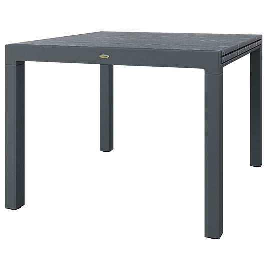 Outsunny Extendable Outdoor Dining Table, 41"- 83" Aluminum Frame Patio Table with Wood Effect Steel Top, Rectangle Expandable Patio Table for 6-8, Dark Gray