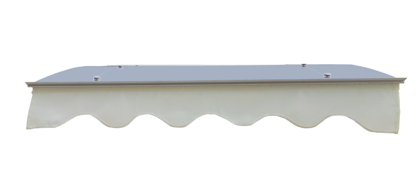 DA4734W Series Door Window Awning Made of 0.137 Inch Thick Crystal Solid Polycarbonate Sheet and Aluminum Alloy with Valance in size of 47" Wide x 34" Deep for Wooden Wall House