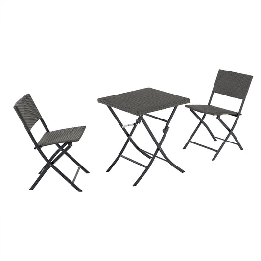 Rattan Patio Bistro Set, 3 Piece Foldable Outdoor Patio Furniture Sets, with Folding Table and Two Chairs, for Garden, Backyard, Pool, Lawn, Porch, Balcony, All Weather Rattan Style