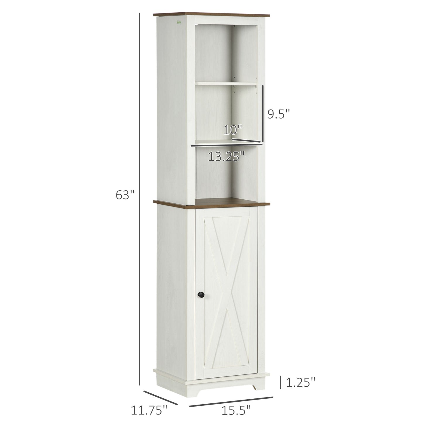kleankin Slim Bathroom Storage Cabinet with Triple Open Shelves, Wooden Freestanding Linen Tower with Door and Shelf Adjustability, White