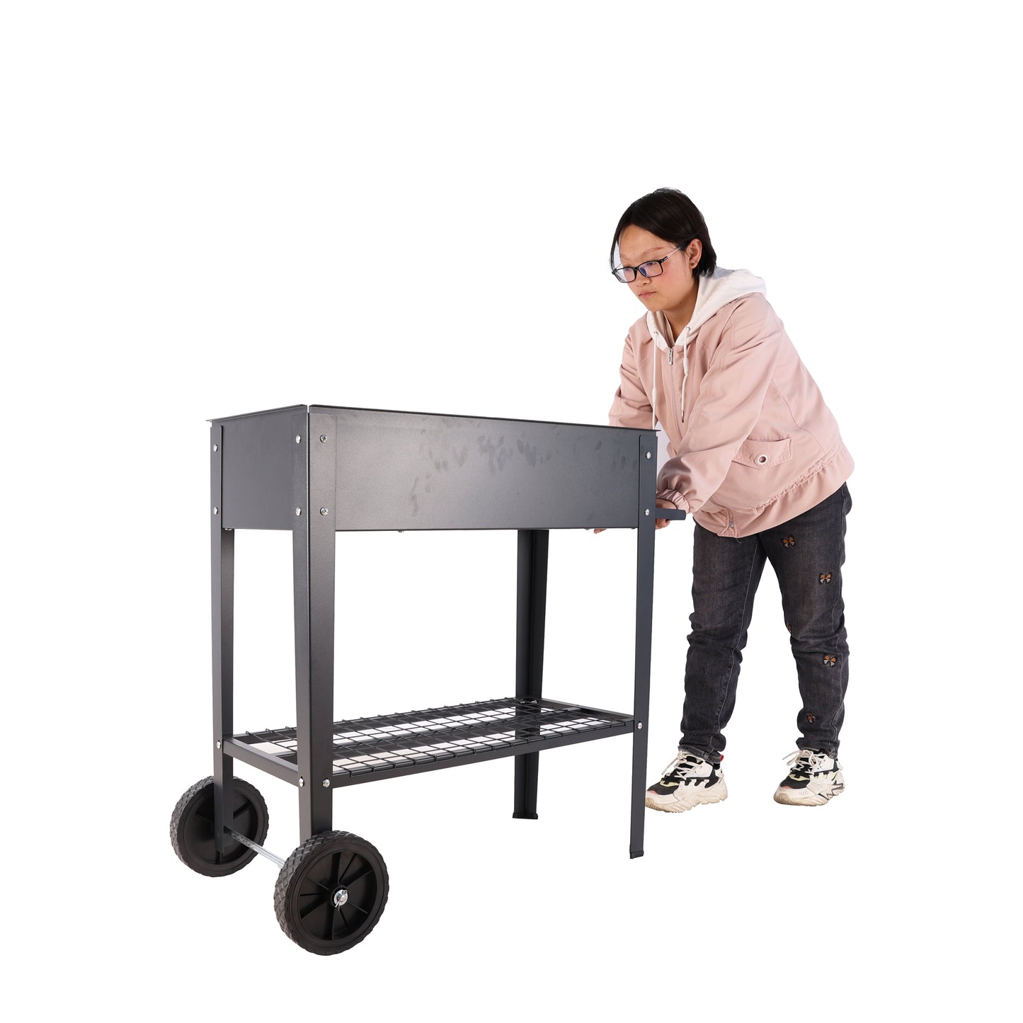 Mobile Metal Raised Garden Bed Cart with Legs, Elevated Tall Planter Box with Wheels for Outdoor Indoors House Patio Backyard Vegetables Tomato DIY Herb Grow (Dark gray)