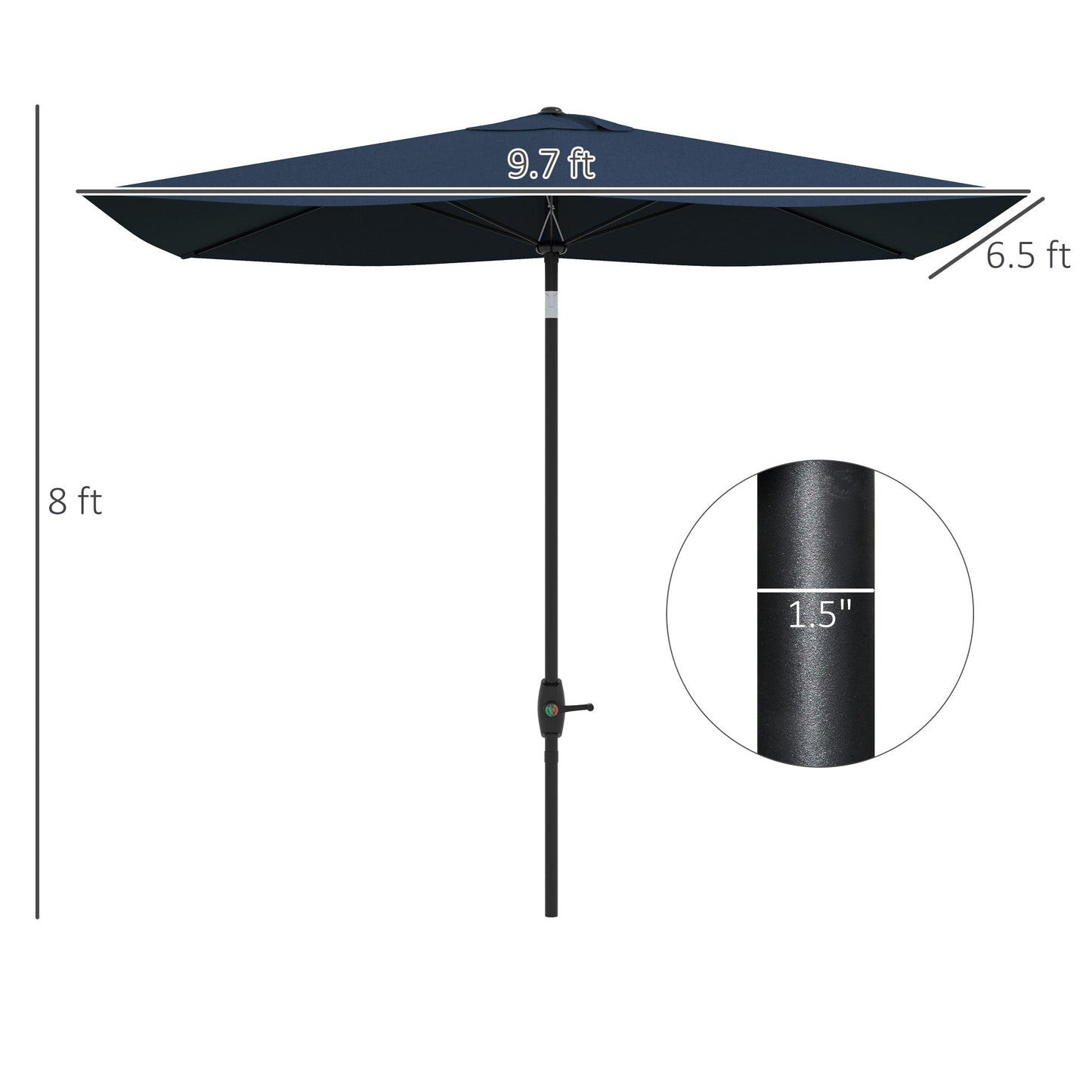 Outsunny 6.5' x 10' Rectangular Market Umbrella, Patio Outdoor Table Umbrella with Crank and Push Button Tilt, Blue
