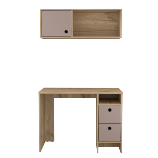 Light Oak and Taupe 2-Shelf 3-Drawer 2-Piece Office Set