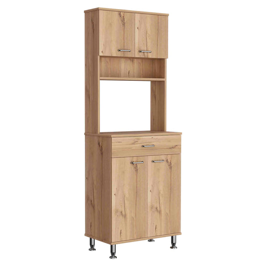 Della 60 Kitchen Pantry with Countertop, Closed & Open Storage -Light Oak