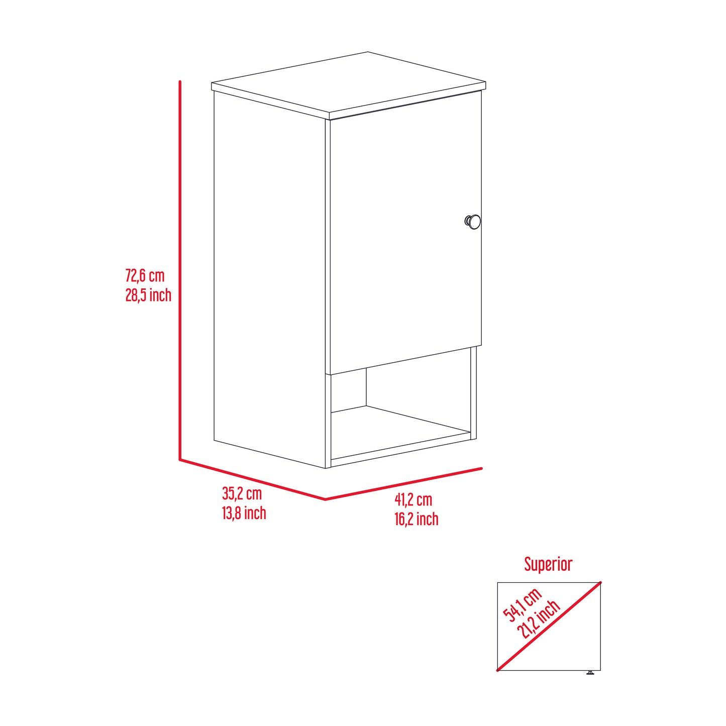 Medicine Cabinet Porto, Two Internal Shelves, Light Oak / White Finish