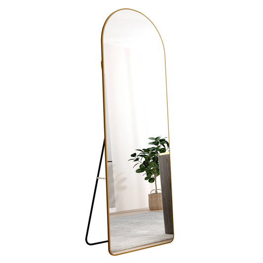 The 3rd generation aluminum alloy metal frame arched floor mounted wall mirror, upgraded in quality, bathroom makeup mirror, bedroom entrance, clothing store, gold 65 "* 23
