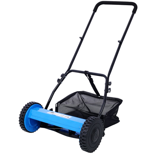 16-Inch 5-Blade Push Reel Lawn Mower with Grass Catcher, BLUE COLOR