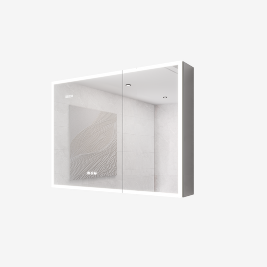 Bathroom Medicine Cabinet with Lights, 36×24 Inch LED Medicine Cabinet with Mirror, Double Door Lighted Medicine Cabinet with Defogger, Dimmer, Clock & Temp Display, 2 Outlets & USB Ports