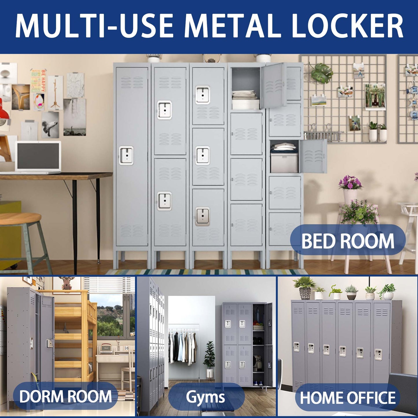 6 Door 72"H Metal Lockers With Lock for Employees,Storage Locker Cabinet  for Home Gym Office School Garage,Gray
