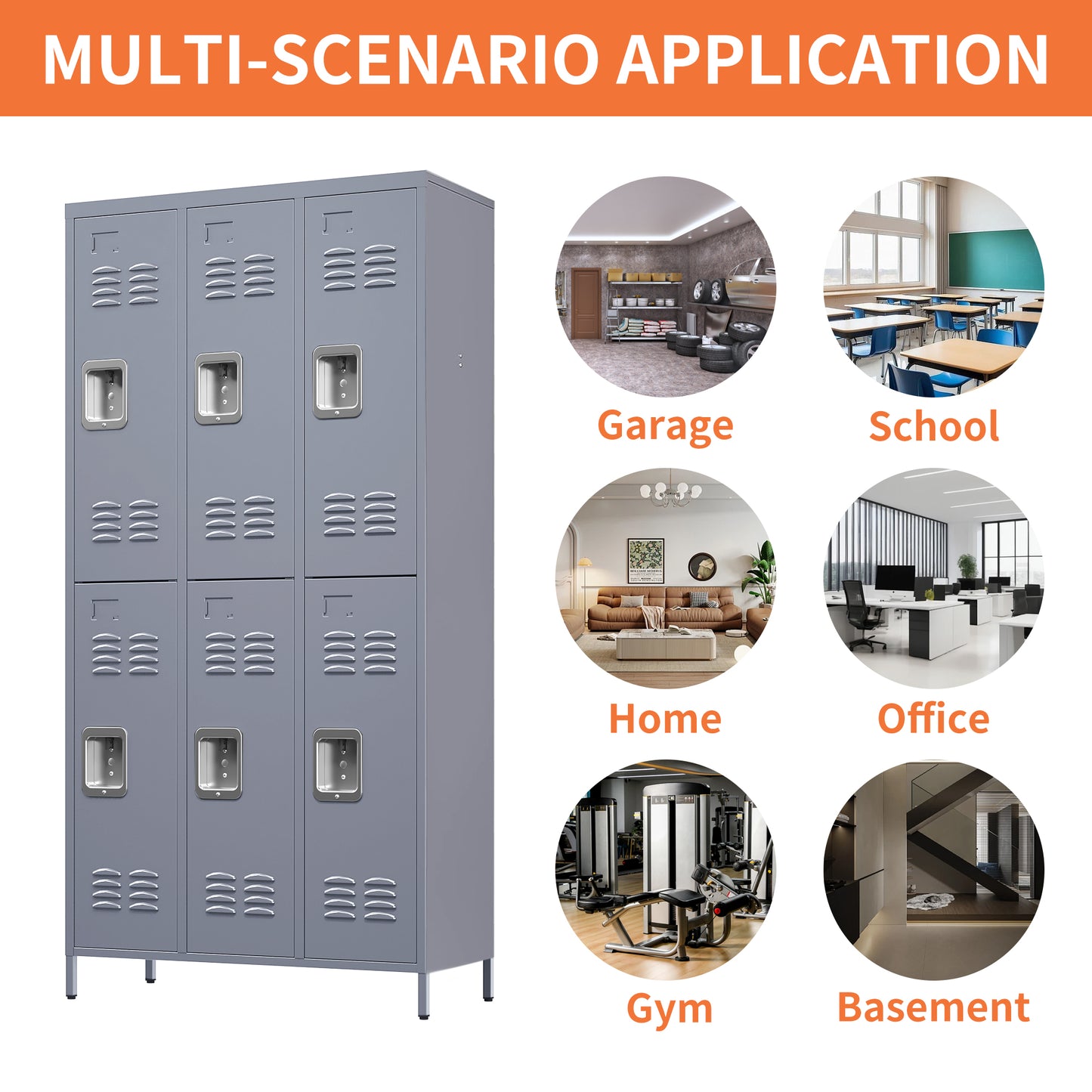 6 Door 72"H Metal Lockers With Lock for Employees,Storage Locker Cabinet  for Home Gym Office School Garage,Gray