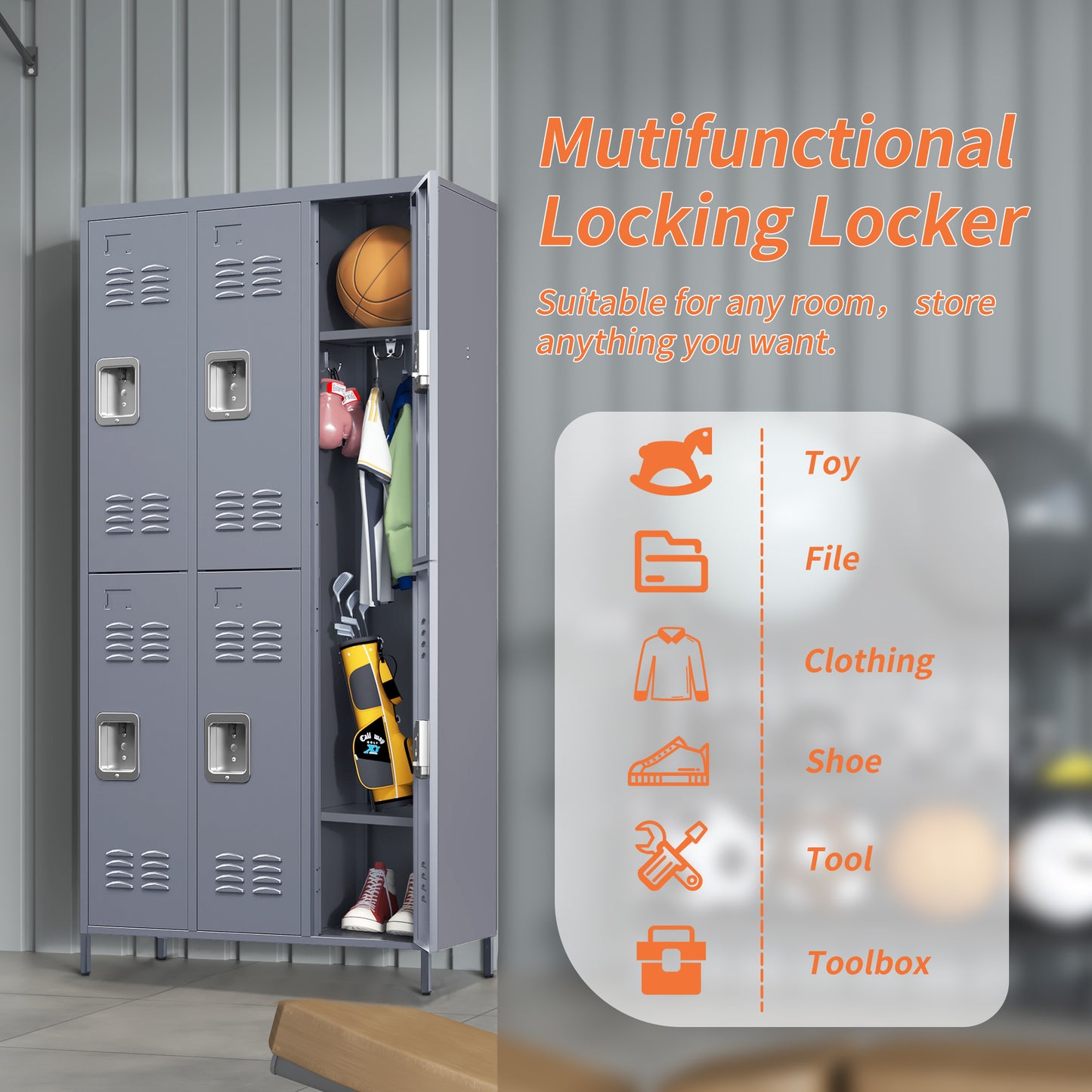6 Door 72"H Metal Lockers With Lock for Employees,Storage Locker Cabinet  for Home Gym Office School Garage,Gray