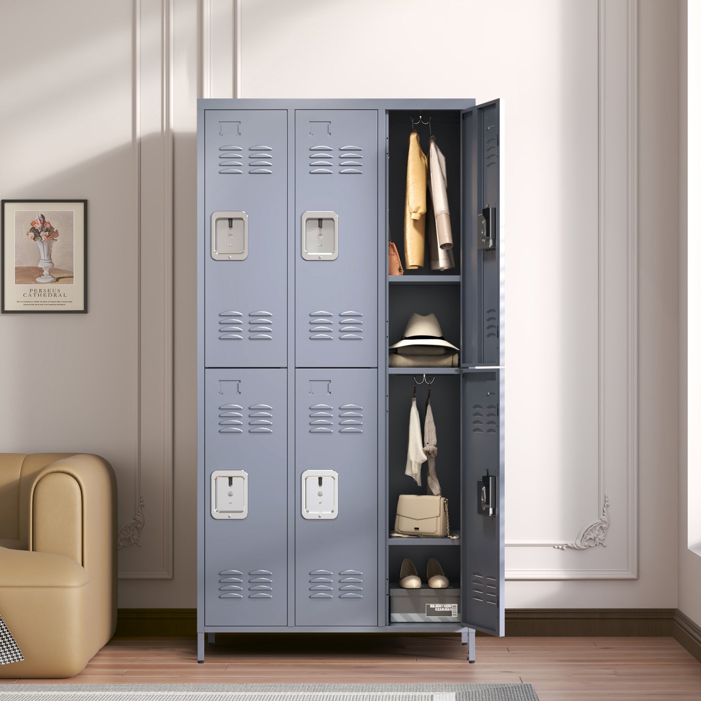 6 Door 72"H Metal Lockers With Lock for Employees,Storage Locker Cabinet  for Home Gym Office School Garage,Gray