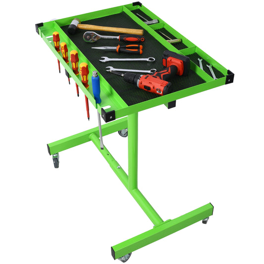 Adjustable Tear Down Work Table with Drawer for Garages, Repair Shops, and DIY, Portable, (4) 2.5" Swivel Casters, 220 Pound Capacity, Rubber Corners, Heavy Duty Steel,green