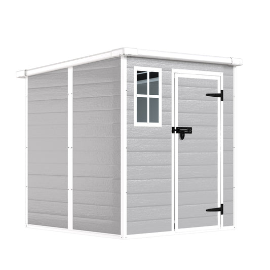 6x6 FT Storage Shed, Waterproof Resin Outdoor Storage Shed with Floor & Window &  Lockable Doors and  Vents, Tool Shed for Bike, Garden, Backyard,Lawn, All Weather Use, Light Grey