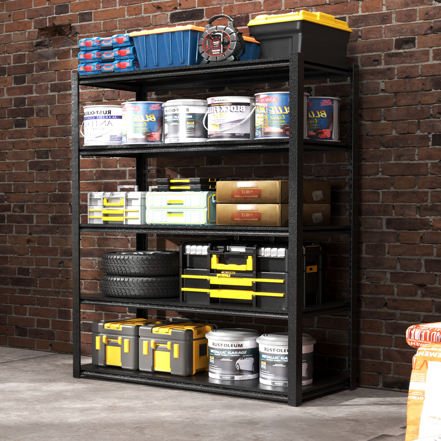 63"H 5 Tier Metal Shelves for Storage Garage Shelving 2000LBS Heavy Duty Storage Shelves Adjustable Garage Shelf Industrial Shelving Unit Storage Utility Rack,31.5"W*15.7"D*63"H,Black