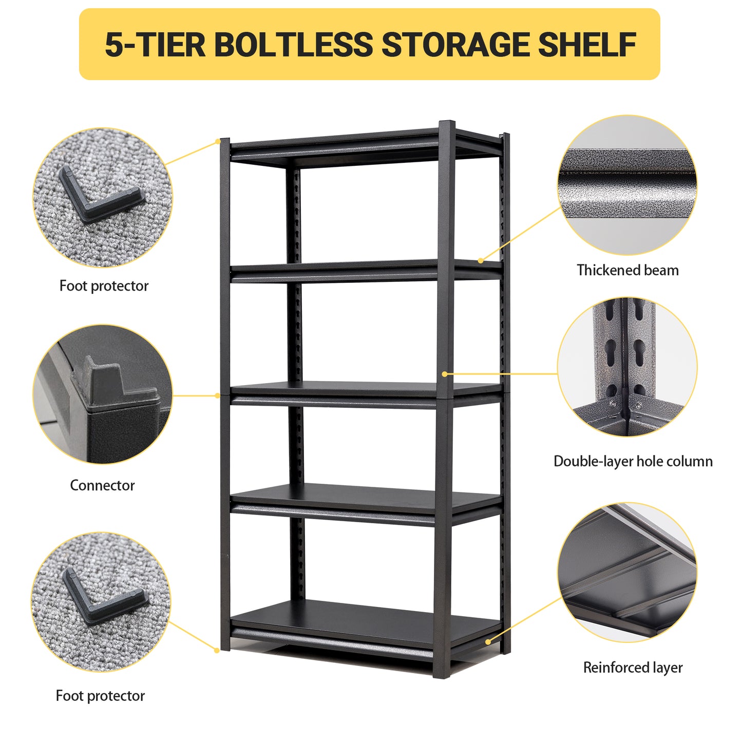 63"H 5 Tier Metal Shelves for Storage Garage Shelving 2000LBS Heavy Duty Storage Shelves Adjustable Garage Shelf Industrial Shelving Unit Storage Utility Rack,31.5"W*15.7"D*63"H,Black