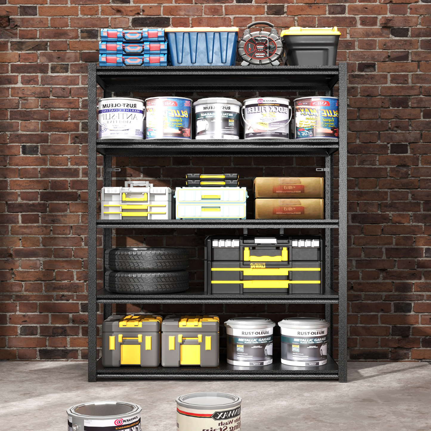 63"H 5 Tier Metal Shelves for Storage Garage Shelving 2000LBS Heavy Duty Storage Shelves Adjustable Garage Shelf Industrial Shelving Unit Storage Utility Rack,31.5"W*15.7"D*63"H,Black