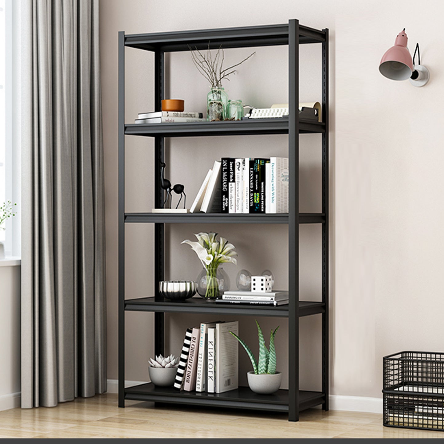 63"H 5 Tier Metal Shelves for Storage Garage Shelving 2000LBS Heavy Duty Storage Shelves Adjustable Garage Shelf Industrial Shelving Unit Storage Utility Rack,31.5"W*15.7"D*63"H,Black