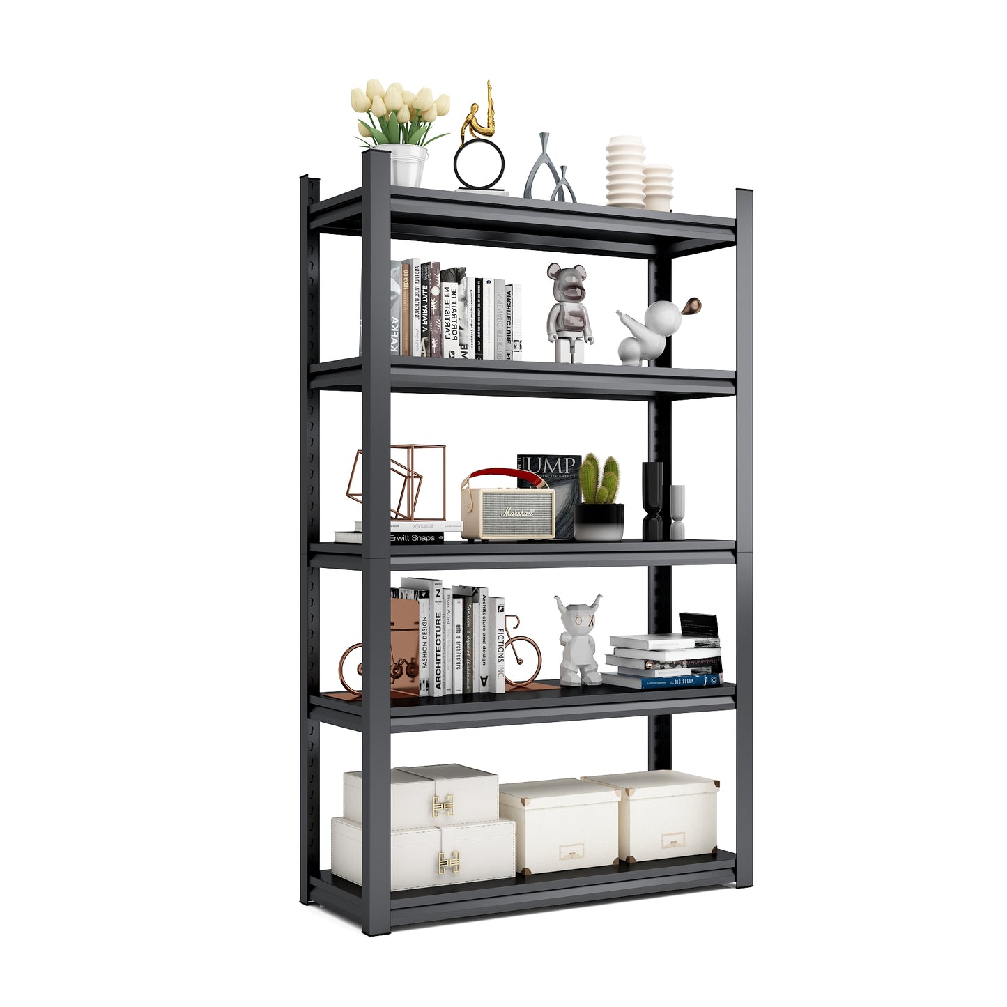 63"H 5 Tier Metal Shelves for Storage Garage Shelving 2000LBS Heavy Duty Storage Shelves Adjustable Garage Shelf Industrial Shelving Unit Storage Utility Rack,31.5"W*15.7"D*63"H,Black