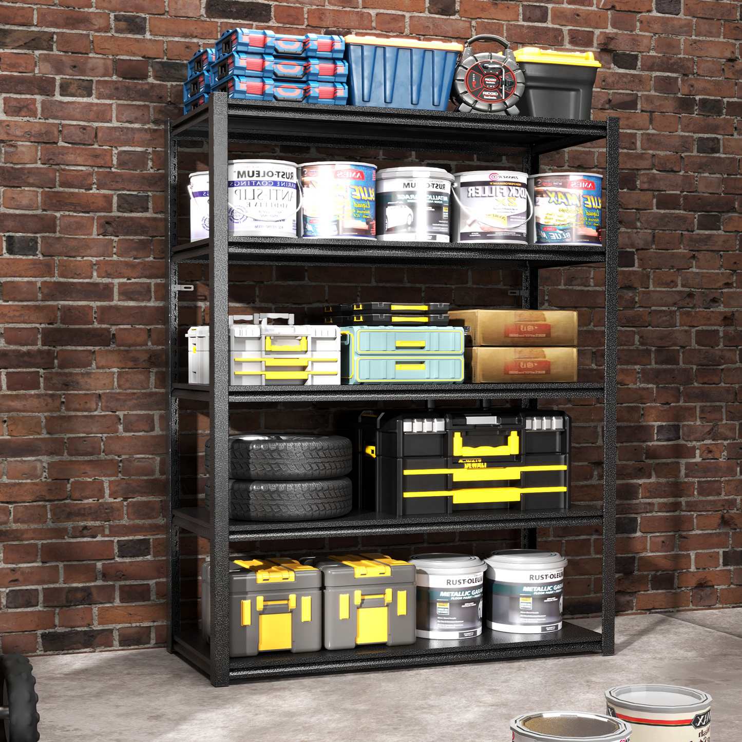 63"H 5 Tier Metal Shelves for Storage Garage Shelving 2000LBS Heavy Duty Storage Shelves Adjustable Garage Shelf Industrial Shelving Unit Storage Utility Rack,31.5"W*15.7"D*63"H,Black