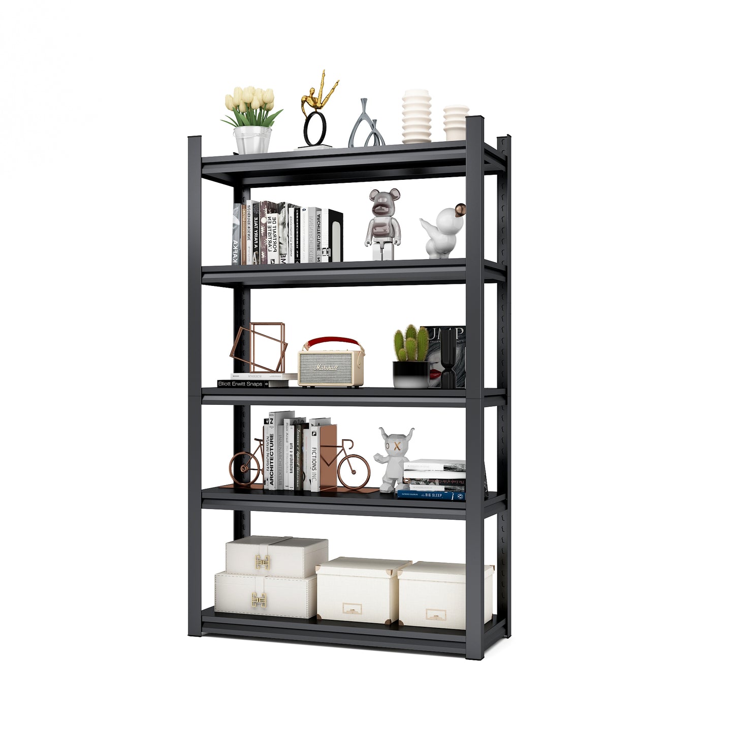 63"H 5 Tier Metal Shelves for Storage Garage Shelving 2000LBS Heavy Duty Storage Shelves Adjustable Garage Shelf Industrial Shelving Unit Storage Utility Rack,31.5"W*15.7"D*63"H,Black