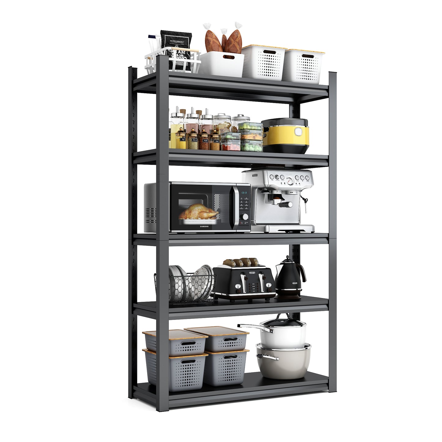 63"H 5 Tier Metal Shelves for Storage Garage Shelving 2000LBS Heavy Duty Storage Shelves Adjustable Garage Shelf Industrial Shelving Unit Storage Utility Rack,31.5"W*15.7"D*63"H,Black