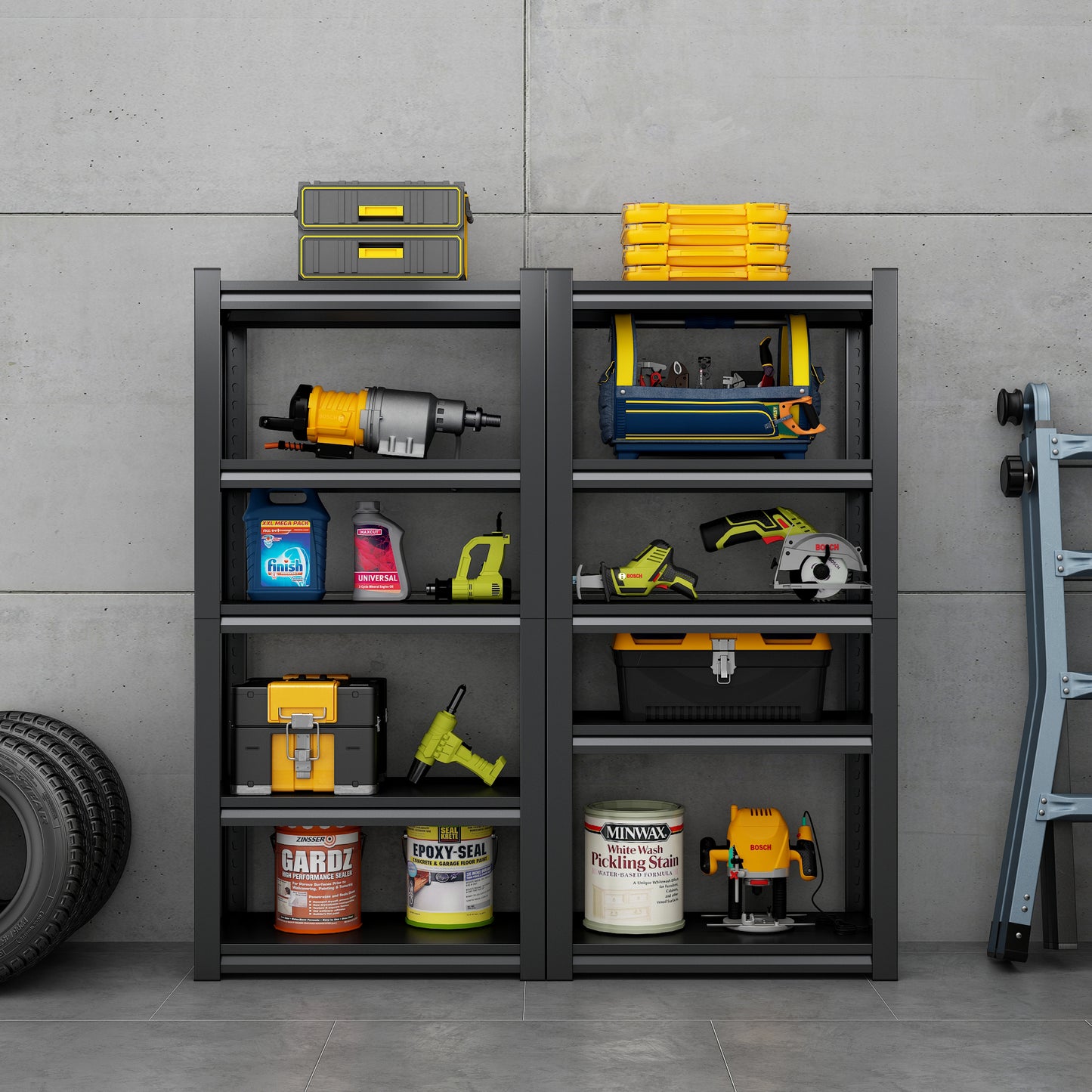63"H 5 Tier Metal Shelves for Storage Garage Shelving 2000LBS Heavy Duty Storage Shelves Adjustable Garage Shelf Industrial Shelving Unit Storage Utility Rack,31.5"W*15.7"D*63"H,Black